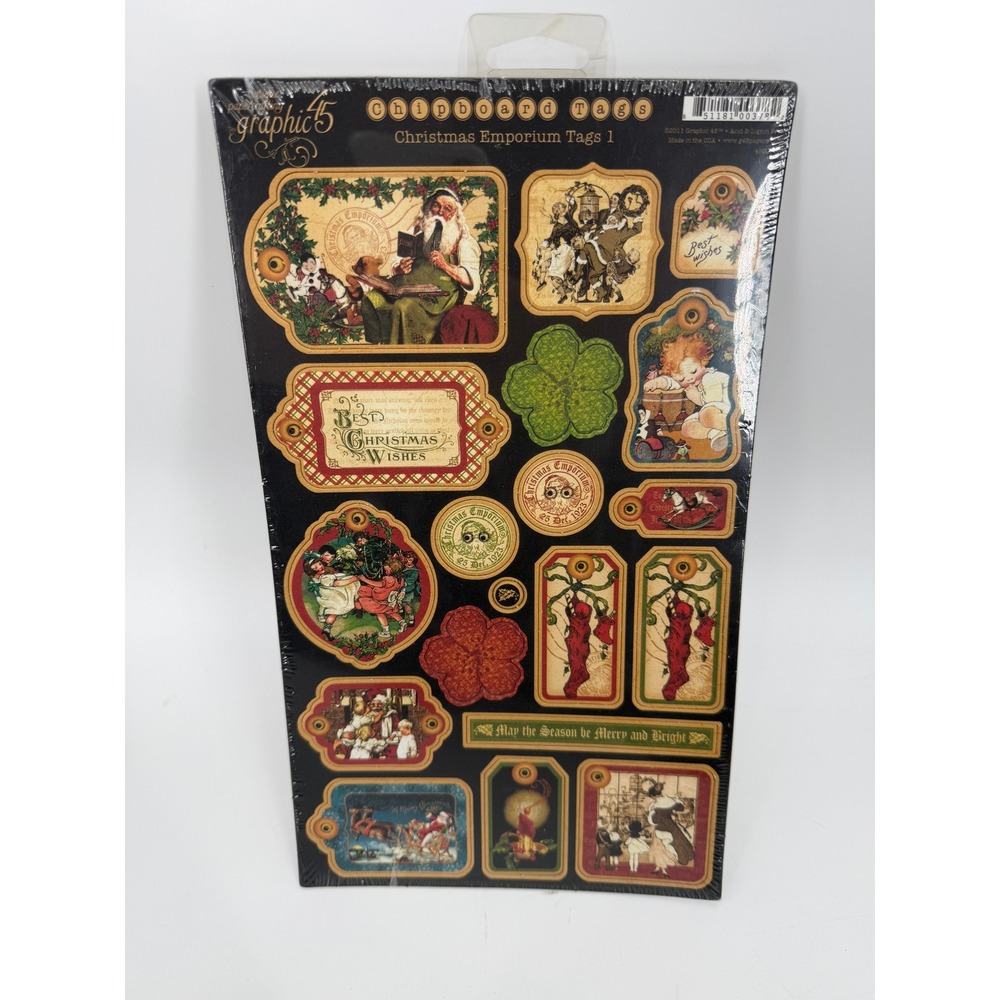 New Graphic 45 Chipboard Tags Christmas Emporium Tags 1 Sealed‎